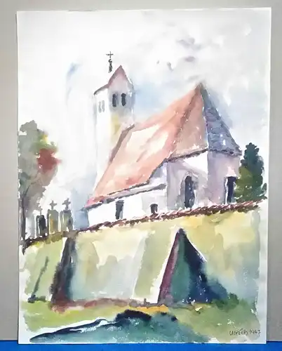 Aquarell,W.Ulrich,sign.und datiert,Dorfkirche Icking,1967