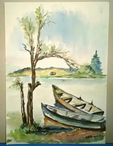 Aquarell,W.Ulrich,sign.,Boote am See