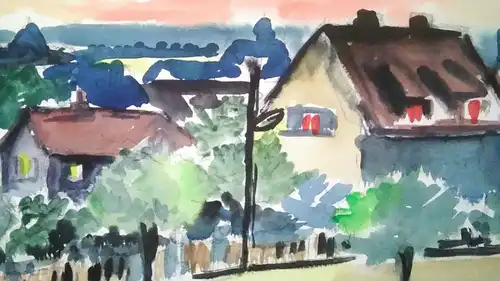 Aquarell,W.Ulrich,1961, Allee mit Häusern