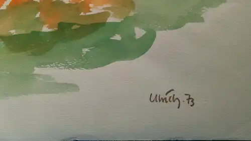 Aquarell,W.Ulrich,1973,herbstliche Landschaft mit Bäumen.