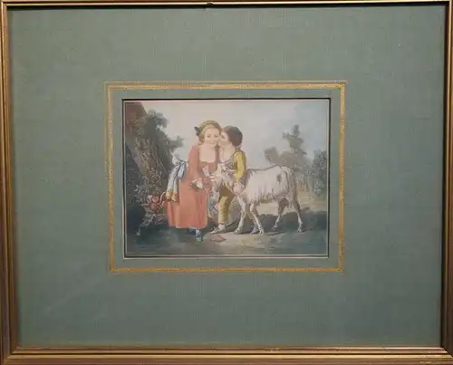 La chévre pref, Kupferstich kol., von Bonnet, nach Huet,ca. 1750, verglast, ger.