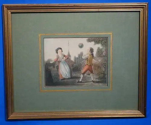 Le Jeu Ballon, Kupferstich kol., von Bonnet, nach Huet,ca. 1750, verglast, ger.