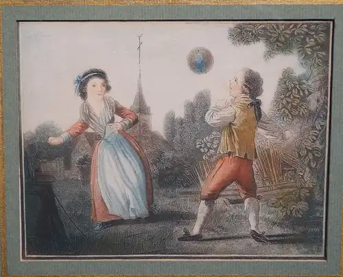 Le Jeu Ballon, Kupferstich kol., von Bonnet, nach Huet,ca. 1750, verglast, ger.