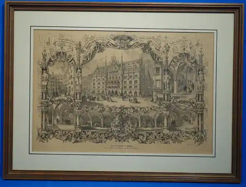 Das neue Rathaus in München, Holzstich von Peter Herwegen, von 1867, Knesing