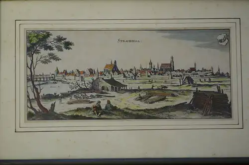 Kupferstich koloriert,Straubing,Merian 1640,gerahmt, a.Besitz Augusta von Bayern