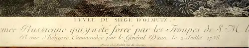 Kupferstich , Levee du Siege, Schlacht bei Olmütz 1758, Casanova, Beauvarlet