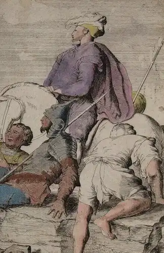 Kupferstich,koloriert,Reiter mit Gefolge,wohl 17.Jhdt