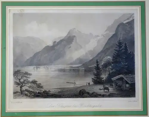 Königssee, Stahlstich, gez. J. Fischbach, gest. C. Huber, Mitte 19 Jh. gerahmt