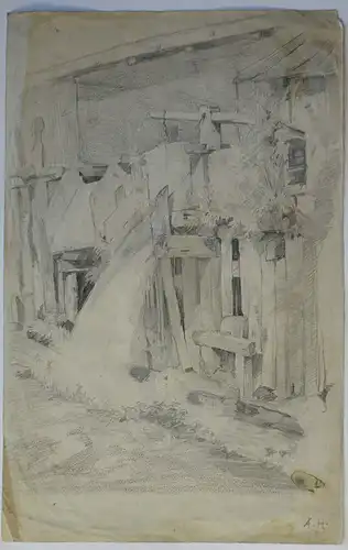 Bleistiftzeichnung, August Holmberg, Alte Mühle