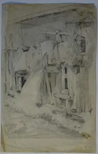Bleistiftzeichnung, August Holmberg, Alte Mühle