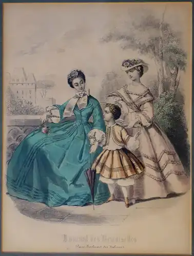 Stahlstiche, 2Stck.koloriert,Damenmode,ca 1870. Journal des Demoiselles, gerahmt