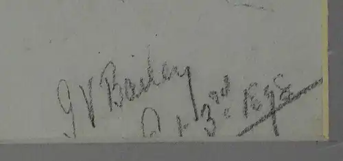 Bleistiftzeichnung,G.V. Bailey,1898, Ansicht eines Fachwerkhaus, im Passepartout