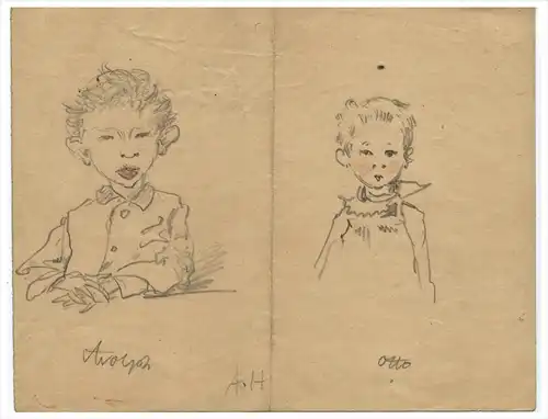 August Holmberg,Bleistiftzeichnung, Adolph und Otto , ca 1878, monogrammiert