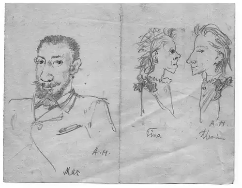 August Holmberg,2Bleistiftzeichnungen,Max,Tina und Alwin, ca 1878, monogrammiert