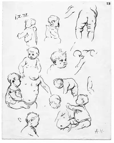 August Holmberg,Bleistiftzeichnung,Studien, Baby  , 1878, monogrammiert