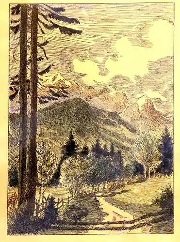 Radierung,koloriert,Garmisch,Zugspitzmassiv,ca.1950,mit Rahmen