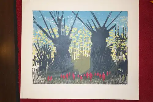 Landschaft mit Blumen und Bäumen,Expressionismus, Lithographie, unbek. Künstler