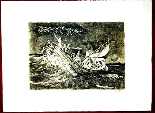 H. Anders, Lithografie, Nr.17/99 Schiff mit nackten Frauen im Sturm (Allegorie)