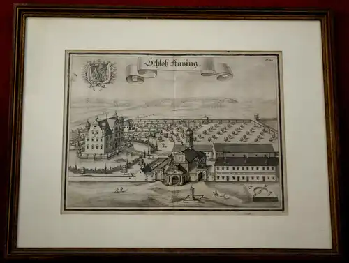 Kupferstich,Michael Wening, Schloß Anzing bei München, um 1700,gerahmt