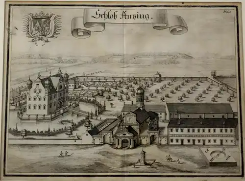 Kupferstich,Michael Wening, Schloß Anzing bei München, um 1700,gerahmt