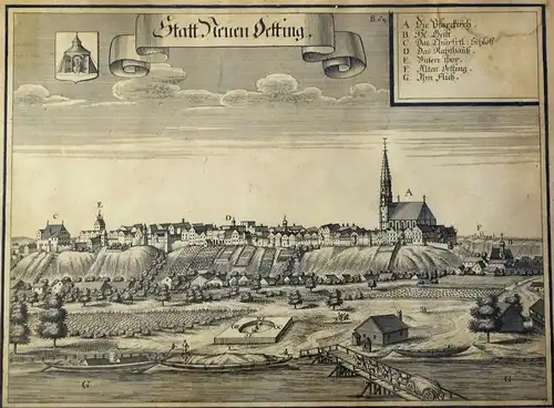 Kupferstich,Michael Wening,Neuötting (Statt Neuen Oetting) um 1700