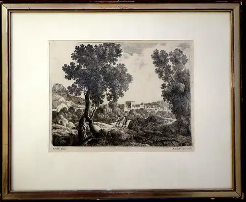 Kupferstich,südl.Landschaft,Perelle,Gabriel 1604-77,gedruckt b.Marietta,gerahmt