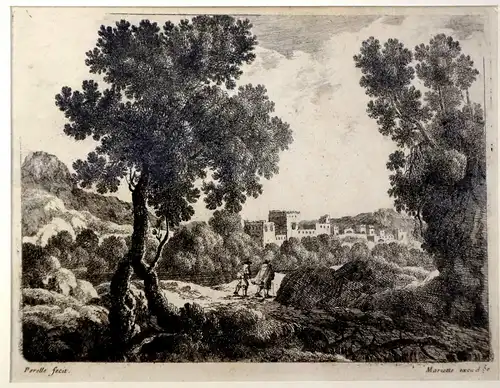 Kupferstich,südl.Landschaft,Perelle,Gabriel 1604-77,gedruckt b.Marietta,gerahmt