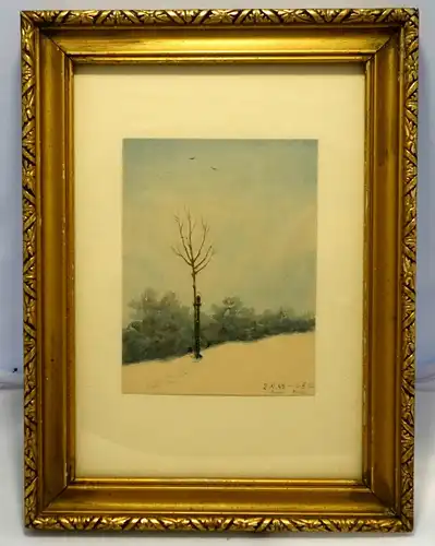 Aquarell,Marie Fritzl,Winterlandschaft. 1945-1950,mit schönem Rahmen.