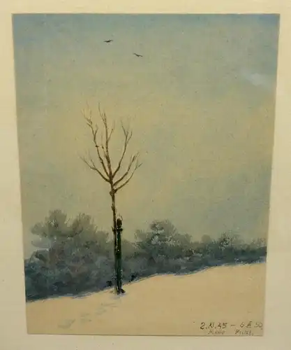 Aquarell,Marie Fritzl,Winterlandschaft. 1945-1950,mit schönem Rahmen.