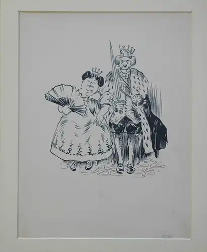 Naive drawing of a queen and a king, black ink on paper, 1850-1880
