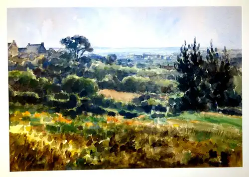 Aquarell,auf Papier,franz? Dorf am Meer,1964,Sign:Wagner,datiert und bezeichnet
