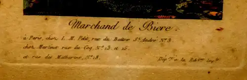 Kupferstich,Les Cris de Paris par Adrien Joly,Marchand de Biere,Biedermeier