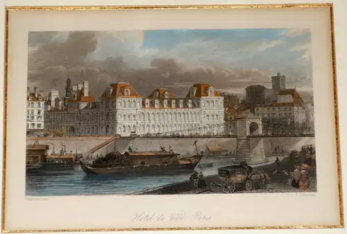 Stahlstich,koloriert,Hotel de Ville,Paris,grav. Radclyffe,Passepartout,gerahmt