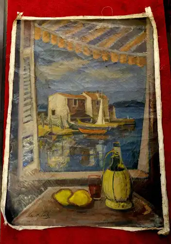 Ölbild,auf Leinwand,Josef Seidl-Seitz,Italien,Blick durchs Fenster in den Hafen