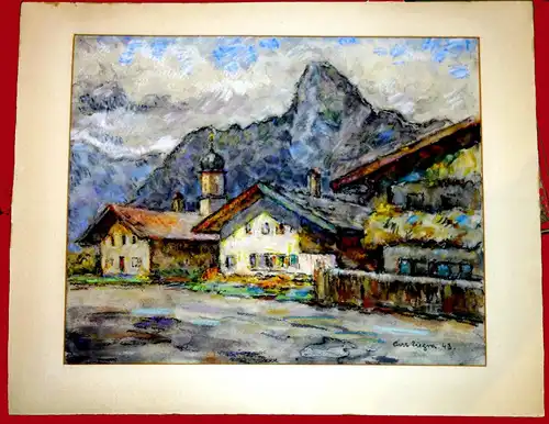 Zeichnung,Pastellkreide,Garmisch,Curt Ziegra,1943,auf Pappe gezeichnet