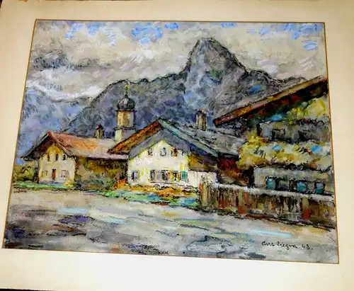 Zeichnung,Pastellkreide,Garmisch,Curt Ziegra,1943,auf Pappe gezeichnet