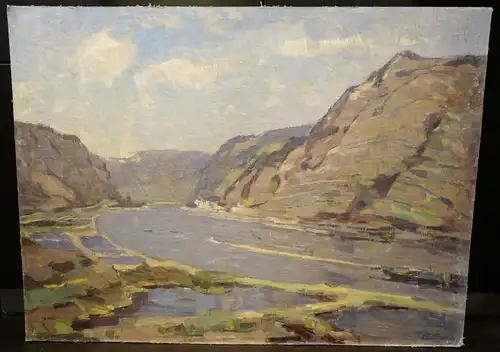 Ölbild, Rhein,Binger Loch,Emil Thoma,ca.1930,Öl,Leinwand auf Holz