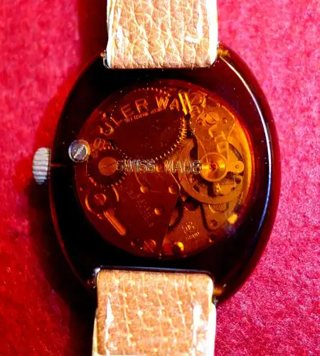 Vintage Armbanduhr,Buler,1970,Schweiz,mechanisch, Gehäuse a. Kuststoff,Mode