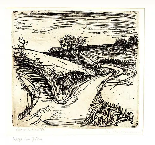 Radierung,A.Thiermann,Wege im Jura, e´preuve d´artiste,1951