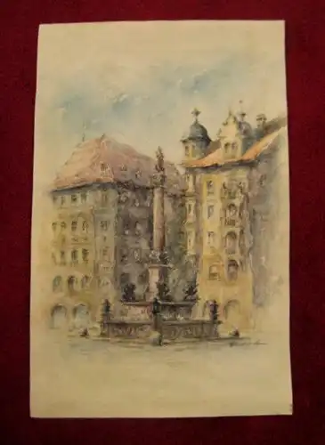Aquarell,München,Marienplatz,Mariensäule, Künstler, Fred Joachim Dietrich