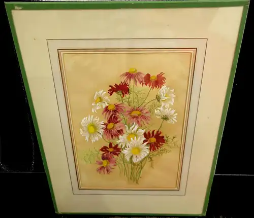 Aquarell,Wasserfarben,Blumenstrauß,Margeriten,ca.1930,Passepartout,verglast
