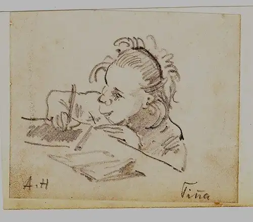 Bleistiftzeichnung,Skizze,Studie,August Holmberg,"Tina",Drei versch. Zeichnungen