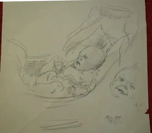 Bleistiftzeichnung,Skizze,August Holmberg,"Baby in der Wiege",1877