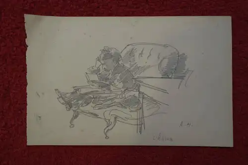 Bleistiftzeichnung,Skizze,August Holmberg,"Mama lesend auf dem Sofa"