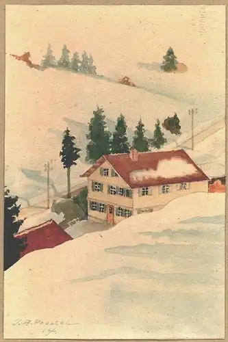 Aquarell,Ortschaft i.Allgäu,1914,sign.Prestel,feine Qualität