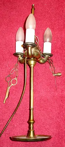 Tischlampe,Messing,ehm. dreiarmiger Kerzenleuchter,ca 1850