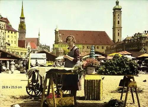 München,Viktualienmarkt,Große Fotografie,koloriert,ca.1920