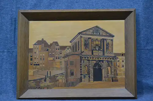 Einlegearbeit, Intarsienbild, Ebenistenarbeit, Holz, Stadttor, etwa 1900
