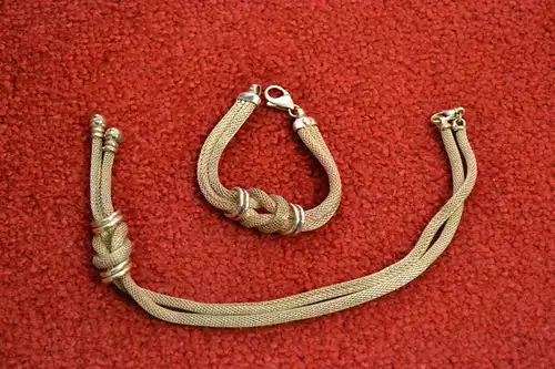 Halskette und Armband, 925er Silber, geflochten, 62 Gramm