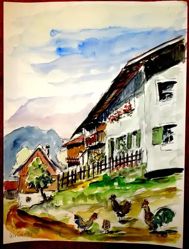 Aquarell,Ulrich,1962,Bauerndorf im Voralpenland